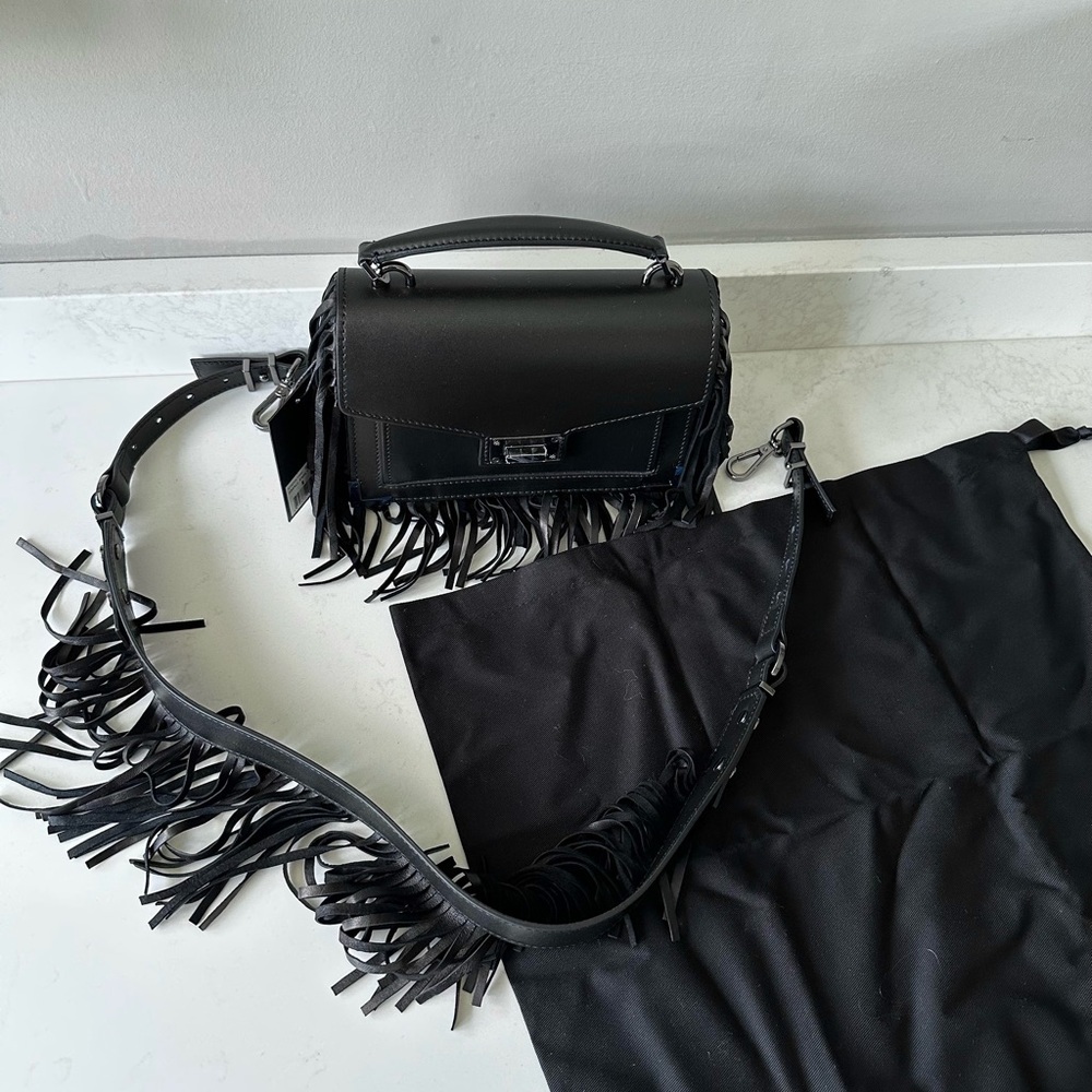 NWT | The Kooples | Emily | Black Leather Crossbody Bag with Fringe - Picture 10 of 12